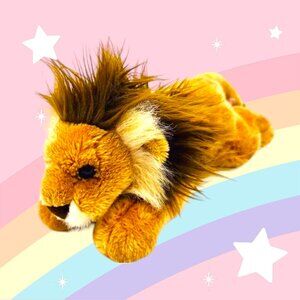 Aurora World Realistic Lion Bean Bag Male Full Furry Mane Plush 12in Stuffed Toy